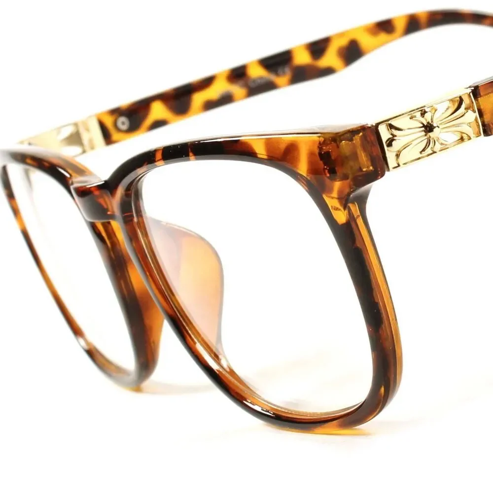 Modern Designer Tortoise Gold Mens Womens Keyhole Clear Lens Glasses F51